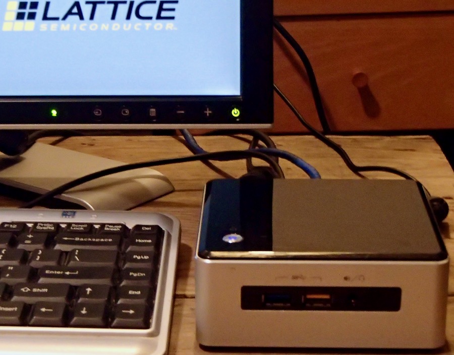 <strong>Intel NUC running Lattice iCEcube2 FPGA development software. All of the software is free.</strong>